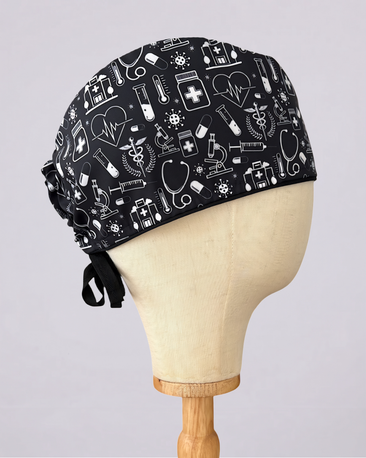 Gorro quirúrgico Med Negro, vista lateral